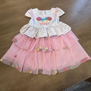 Disney Pippa & Julie Dress Girls 3T Pink Sprinkles Minnie Cupcake Tulle Pom Pom